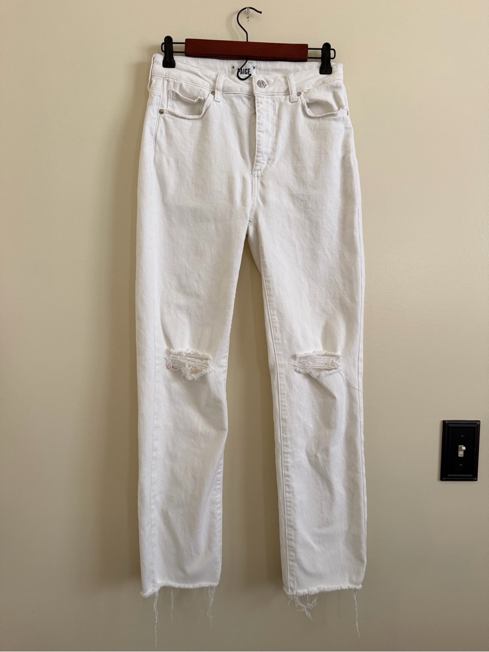 PAIGE White Distressed Straight-Leg Jeans - Picture 3 of 13